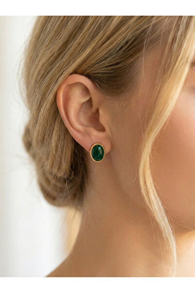 Candy Nuveria Zümrüt Aura – Altın Kaplama Yeşil Mineli Minimal Küpe