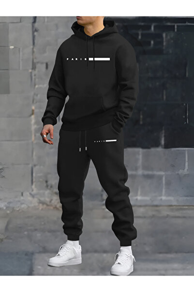 mercoledi Paris Summer Printed Hooded Top and Jogger Bottom Tracksuit Set