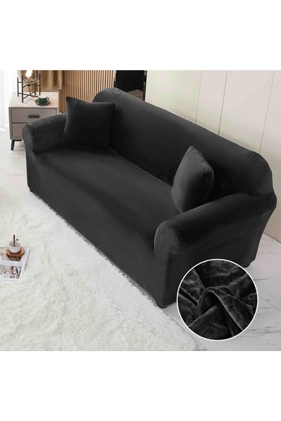 OEM Elastic velvet cover, 2-seater sofa, with arms. Black