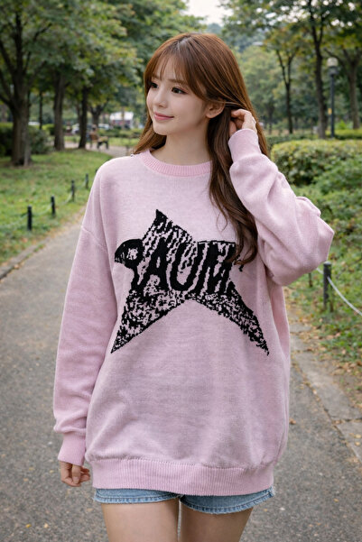 Get Crazy Women's Star Patterned Oversized Knitwear Sweater