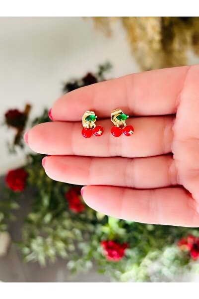 ACAR TAKI Xuping Minimal Red Cherry Earrings 1Cm-Gold Color Acr8396