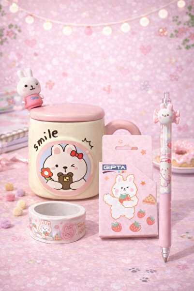 matheon Sevimli Tavşan Temalı Kupa, Dekoratif Bant ve Figürlü Jel Kalem Seti ...