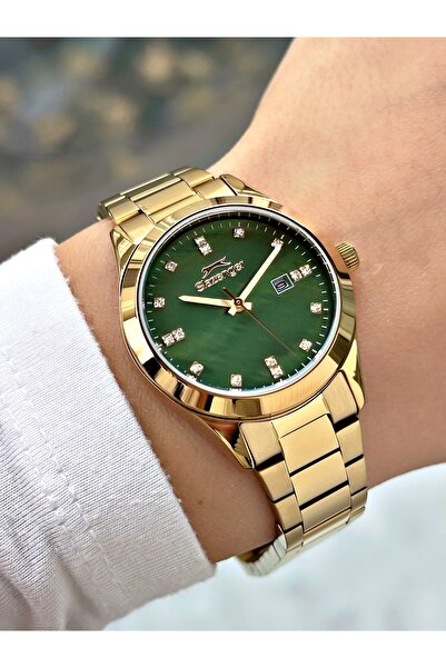 Slazenger Women's Wristwatch with Calendar Steel Band Steel Case Silver-Green...