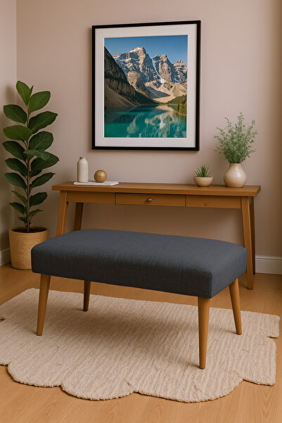 kayserhome Keten Bench Puf 90x45 cm | Antre Oturma Bankı | Ahşap Ayaklı Moder...