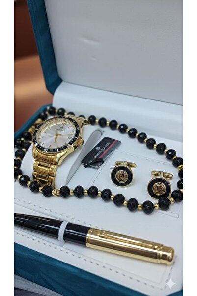 Boutique Luxury Men's Gold and Black Gift Accessory Set (4 pieces)
