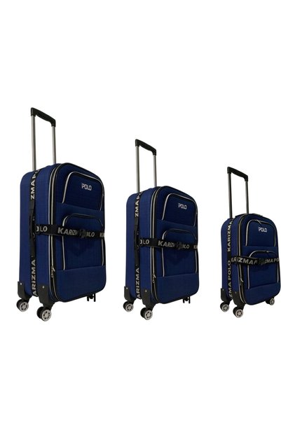 KARİZMA POLO With Safety Straps - Waterproof Fabric - 4 Wheels - with Bellows - Very Lightweight - 3 Piece Suitcase Set
