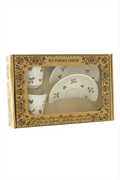 OSENSE طقم فناجين سيراميك مزدوجة بنقشة الكرز على شكل قلب