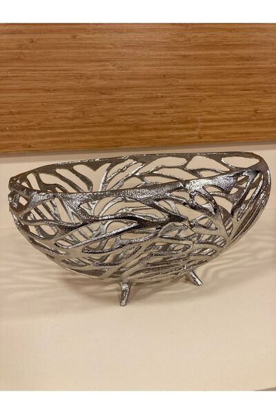 PLUS HOME Fruit Bowl Cast Brass Silver Oval and Deep Model Handmade Medium Si...