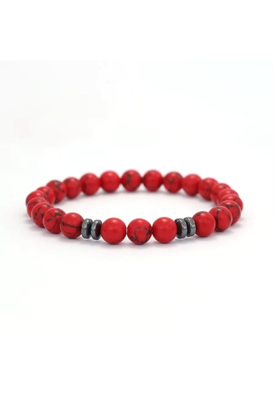 Kusakli Red Howlite Design Women's Natural Stone Bracelet
