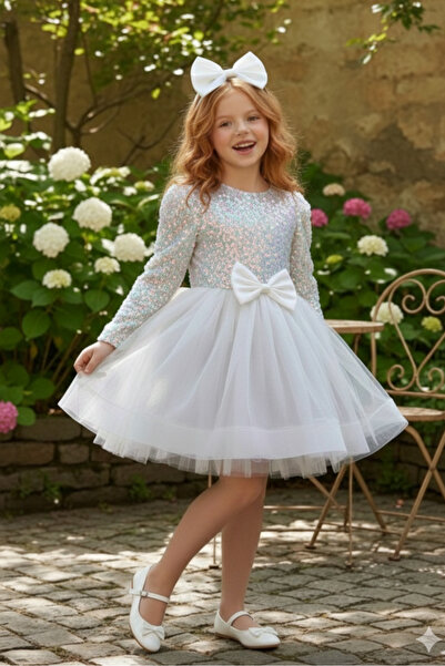 ABİYEKİDS Rochie de seară pentru copii, cu mâneci lungi, cu paiete, catifelat...