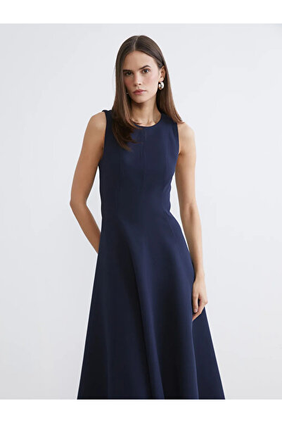 LC Waikiki LCW Vision Lacivert Bisiklet Yaka Peplum Elbise