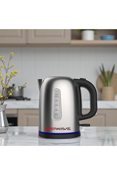 Super Wave 1.7L Stainless Steel Electric Kettle, 220W, Rust-Resistant, 2-Year...
