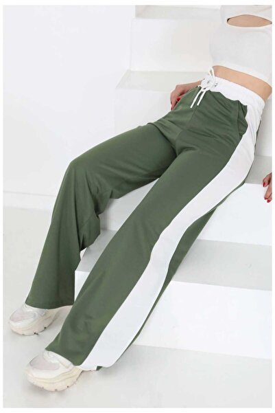 LAVRE Women's Black Modal Fabric Paneled Wide Leg Soft Textured Sweatpants