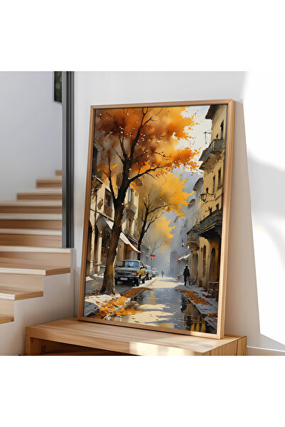 alphobitasarım Toamnă într-o stradă veche din Europa – Pictură decorativă de ...
