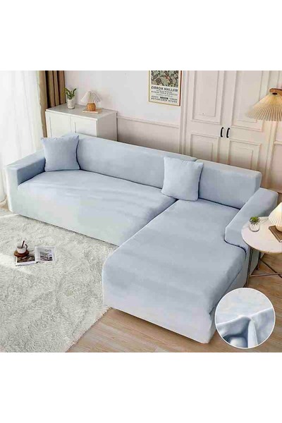 OEM Set of 2 elastic corner covers, velvet, size: M+L Light Blue