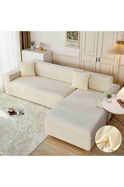 OEM Set 2 huse elastice pentru coltar, catifea, marime: M+L, Crem