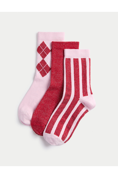 Marks & Spencer 3’lü Pamuk Karışımlı Işıltılı Çorap