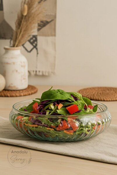 Anadolu Saray 1 ADET İskandinav Tarz Cam Salata Kasesi Desenli Yuvarlak Cam S...