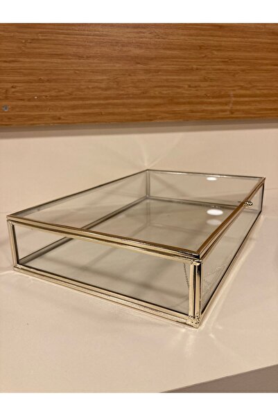 PLUS HOME Decorative Box Brass and Glass Color Silver Large Size 20X30 cm