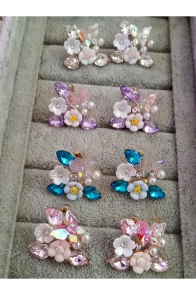 Shisa Jewel Pembe taşlı Renkli Çiçekler Küpe(A57)