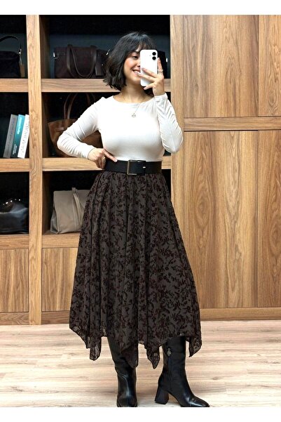 VAZIRADK تنورة ميدي مبطنة بقصة غير متماثلة ونقشة مميزة