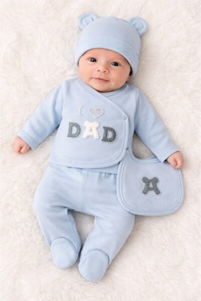 Superbaby Serde Baby blue set "I Love Dad" – 5 pieces made of cotton