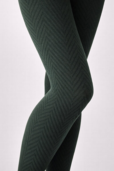 PJ & Me 60 Den Opak Çevron Desenli Koyu Yeşil Kadın Külotlu Çorap