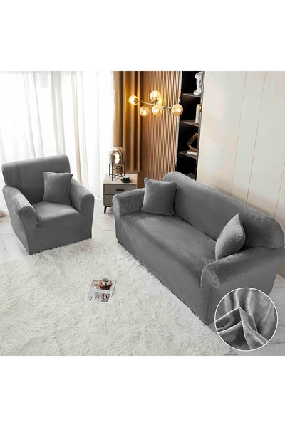 OEM Elastic velvet cover, 3-seater sofa, with arms. Grey