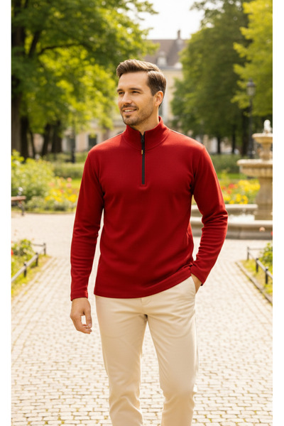 Erkek Yarım Fermuarlı Dik Yaka Sweatshirt