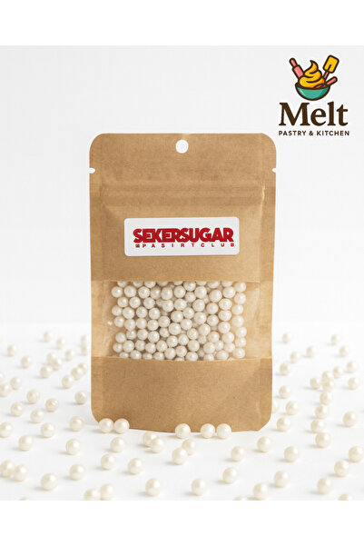 melt pastry & kitchen Pasta Süsleme Şekeri Boncuk Şeker 4 mm Metalik İnci Bey...