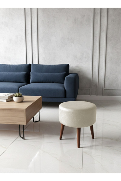 kayserhome Modern Deri Puf 40 cm | Salon – Antre – Yatak Odası | Ahşap Ayaklı...