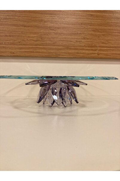 PLUS HOME طبق تقديم دائري مصنوع يدويًا من الكريستال على شكل زهرة اللوتس، حجم ...