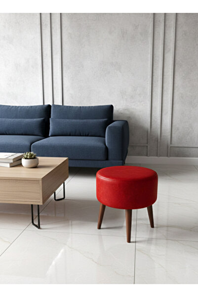 kayserhome Modern Deri Puf 40 cm | Salon – Antre – Yatak Odası | Ahşap Ayaklı...