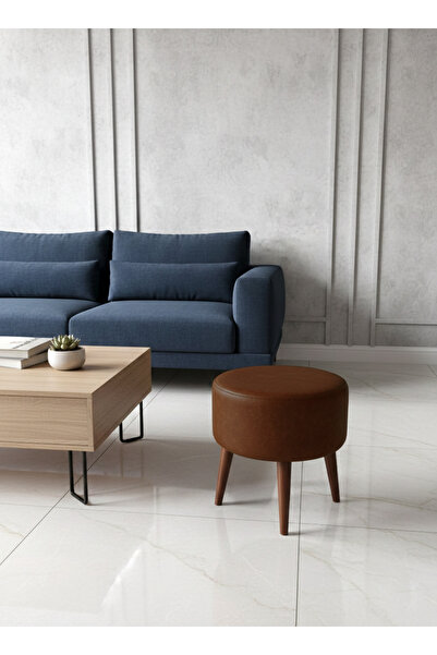 kayserhome Modern Deri Puf 40 cm | Salon – Antre – Yatak Odası | Ahşap Ayaklı...