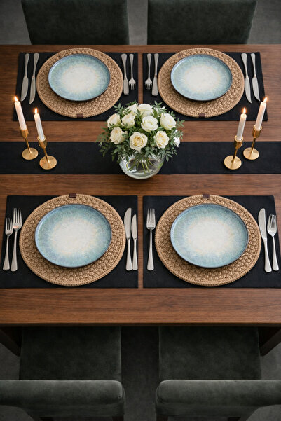 Halımax Jute Based 4-Piece Supla Wicker Woven Knitted Bohemian Washable Brown...