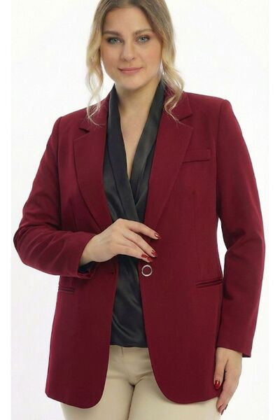 SİZ  Bordo Kadın Büyük Beden Blazer Ceket