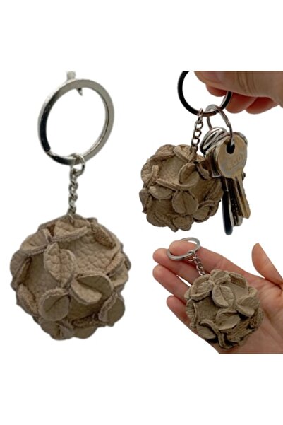 OEM Keychain, leather, bag and backpack decoration, beige, with floral design...