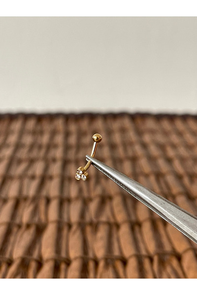Rupen Kraft 316 L Cerrahi Çelik Üç Taş 10m x 1.2mm Altın Piercing Kaş Daith S...
