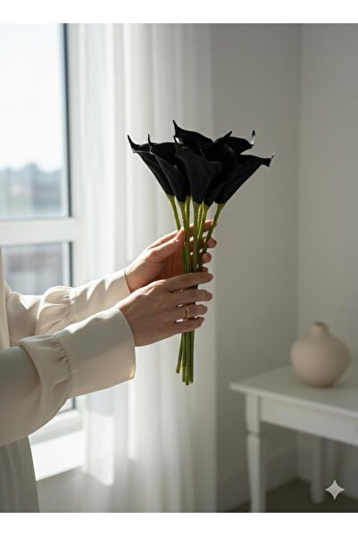 BUKET X Islak Dokulu Yapay Gala 8 Dal Siyah