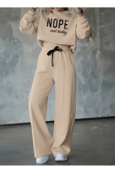 Genel Markalar Kadın Uzun Kollu Nope Baskılı Beli Ribanalı Ikili Takım