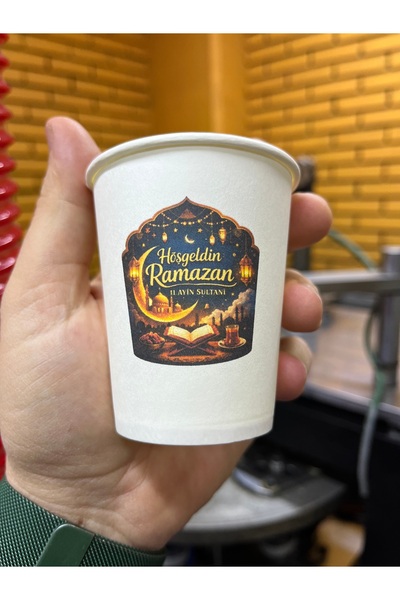 somcup som Cup 7 Oz (100 ADET) Ramazan Özel Baskı Logolu 1. Kalite Karton Bardak