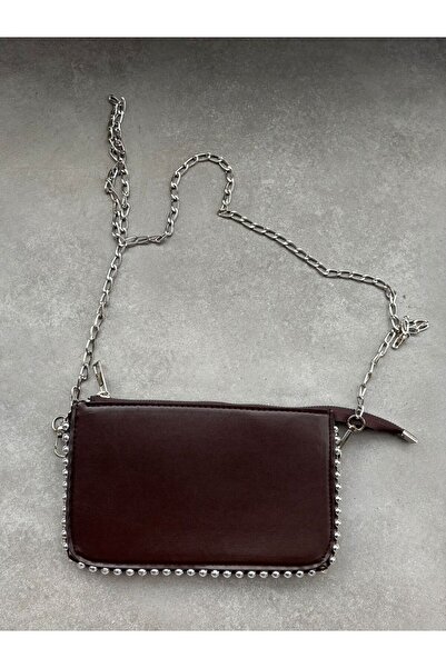 Larolina Stores Aci Brown Faux Leather Women's Studded Crossbody Bag with Sto...