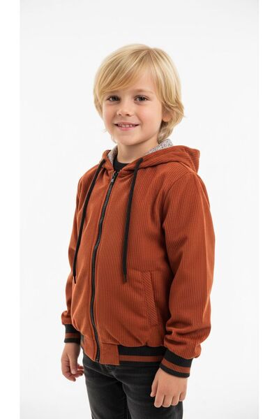 RBL COLLECTİON Erkek Çocuk Kapüşonlu Kadife İnce Mont İçi Desenli Astarlı Fer...