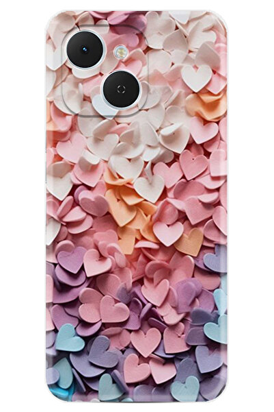 TECNO Spark 40C (KM4n) Kılıf Boutique Baskılı Resimli Renkli Kalpler Pcode -040