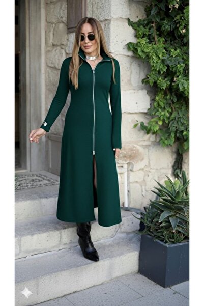 kendim fashion    Women's Long Sleeve Front Zipper Imported Crepe Dress