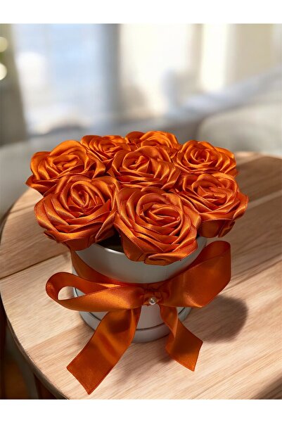Baalaa Turuncu Saten Gül Kutusu | El Yapımı Dekoratif Yapay Çiçek Aranjmanı |...