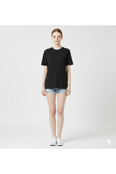 jeneric Women's Black 100% Organic Cotton Crew Neck Loose Fit Short Sleeve Ba...