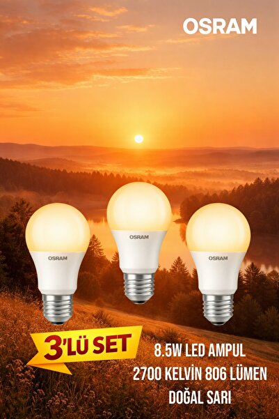 Osram 8.5W LED Ampul 2700K Doğal Sarı Işık 806 Lümen Tasarruflu E27