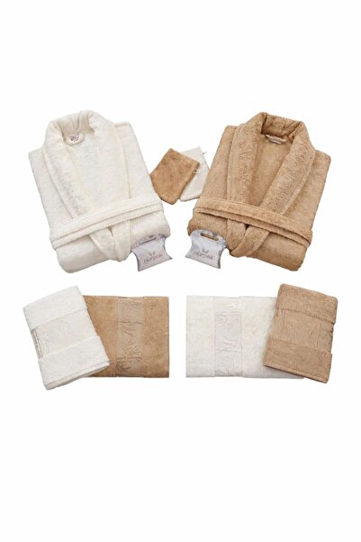 naniland.ro 6-piece cotton bathrobe and towel set, cream & beige