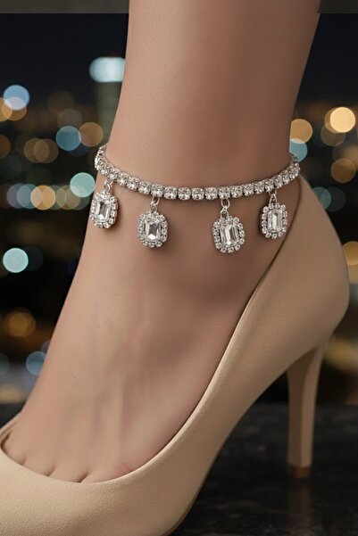 CAŞ DEKORASYON Silver Color Stone Design Anklet